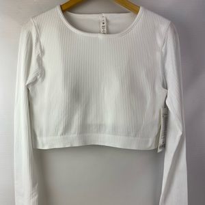 Lululamon, ebb to street long sleeve, white ribbed, new athletics top, size 12,